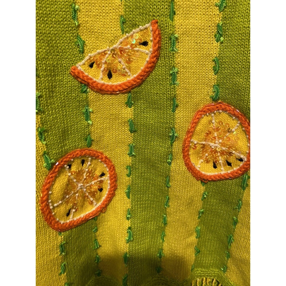 Design Phillip Jane Citrus Orange LEMONS Sequin Sweater M Vintage beaded top - Picture 2 of 12